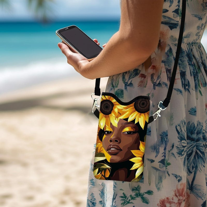 otilil Neoprene Cell Phone Sleeve Pouch Case Bag with Crossbody Strap Neck Lanyard for Women 7.1 X 3.9 in Sunflower - Image 4